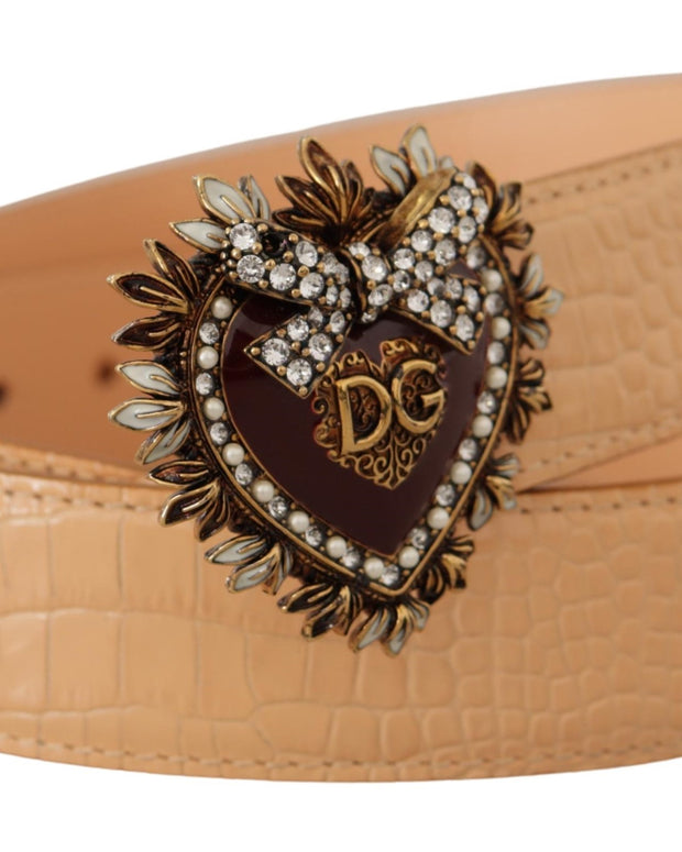 Beige Croc Pattern DEVOTION Heart DG Waist Buckle Belt