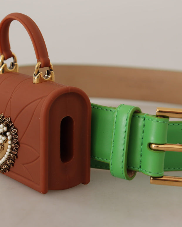 Green Leather Devotion Heart Micro Bag Headphones Belt