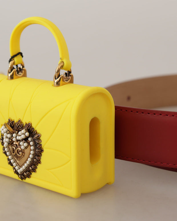 Red Leather Yellow DEVOTION Heart Bag Buckle Belt