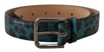 Engraved Logo Leather Belt in Blue Green