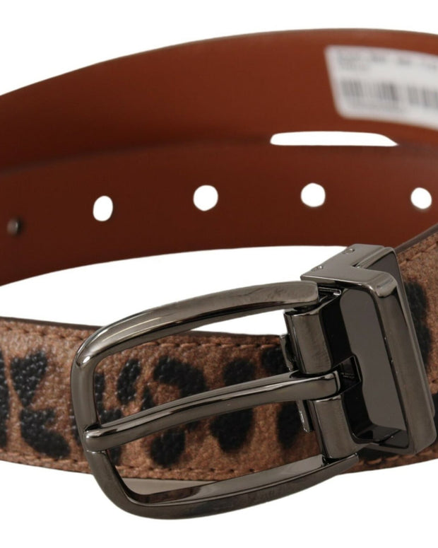 Brown Leopard Embossed Leather Buckle Belt