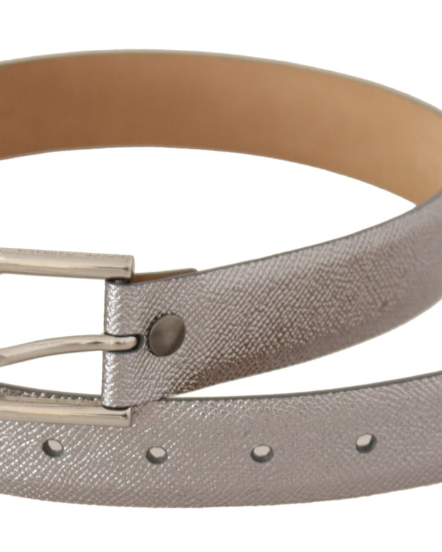 Metallic Silver Leather Metal Waist Buckle Belt