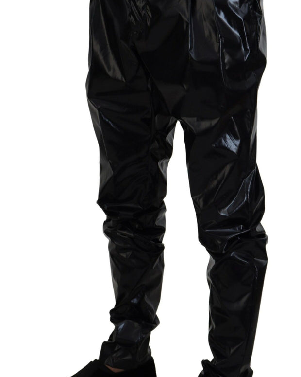 Black Shining Nylon Skinny Men Pants