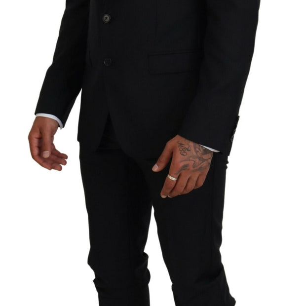 Sleek Black Two-Piece Wool Martini Suit