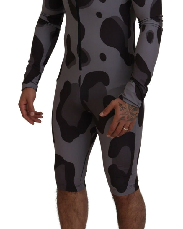 Gray Patterned Polyester Wetsuit Swimwear