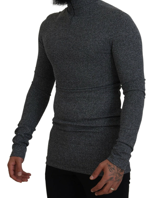 Dark Gray Nylon Turtleneck Pullover Sweater