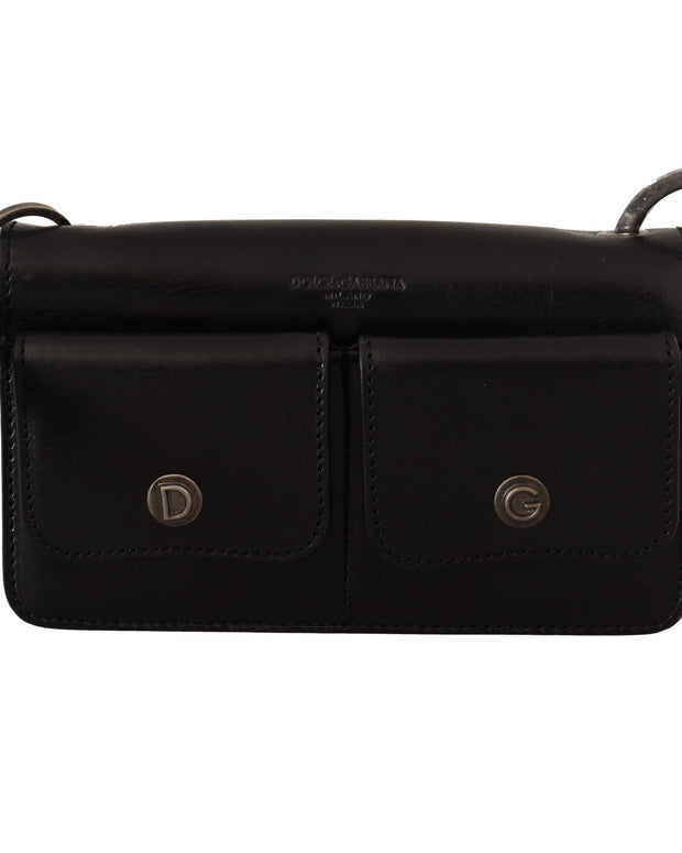 Black Leather Wristlet Mini Bag Card Bill Wallet