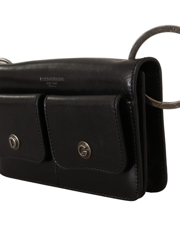 Black Leather Wristlet Mini Bag Card Bill Wallet