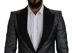 Black Silver Jacquard Slim Fit Jacket Blazer