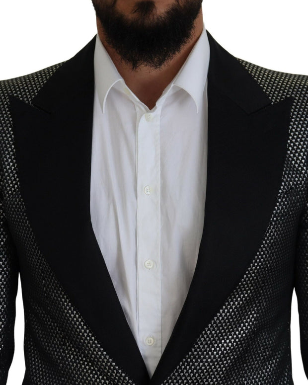 Black Silver Jacquard Slim Fit Jacket Blazer