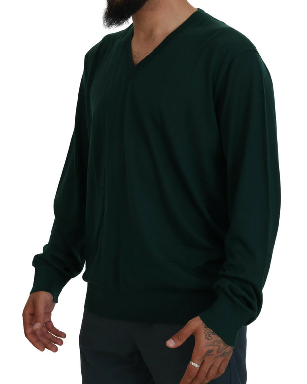 Green Cashmere V-neck Pullover Sweater