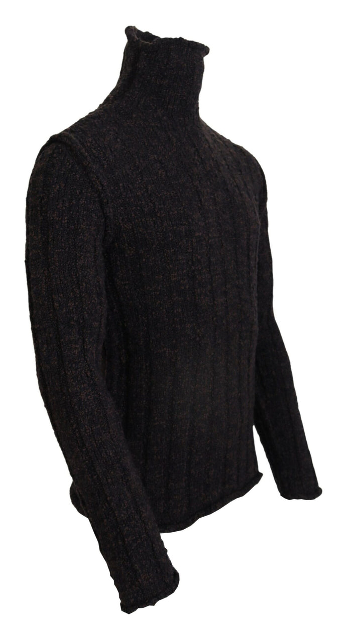 Brown Wool Knit Turtleneck Pullover Sweater