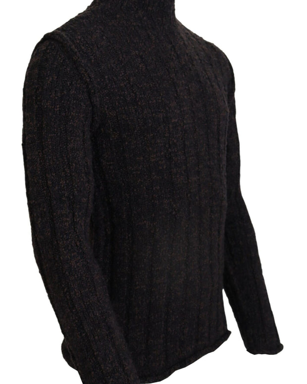 Brown Wool Knit Turtleneck Pullover Sweater
