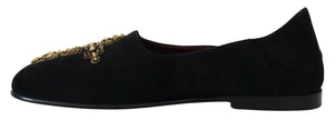 Black Gold Crystal Sequined Loafers