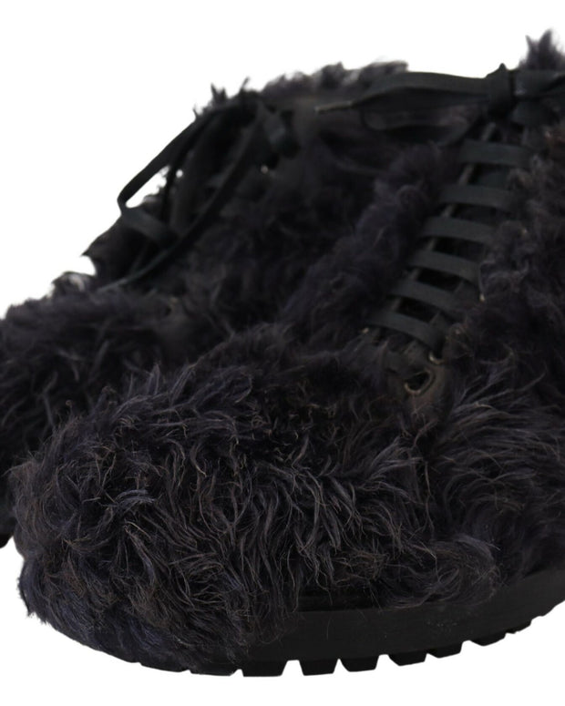 Black Leather Combat Shearling Boots Shoes