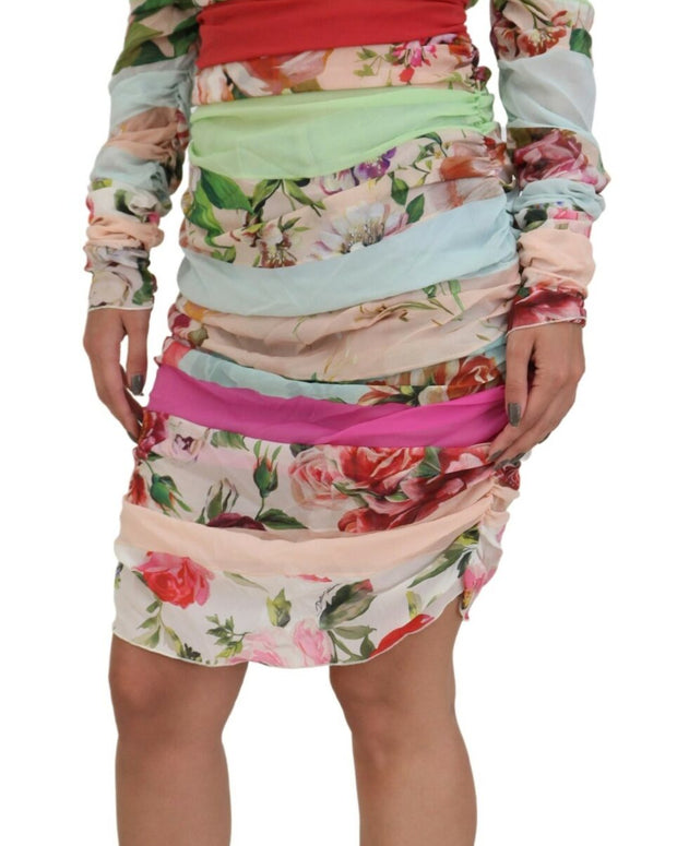 Multicolor Silk Floral Bodycon Sheath Dress