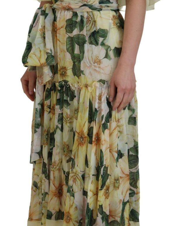 Multicolor Silk Floral Print Long Maxi Dress