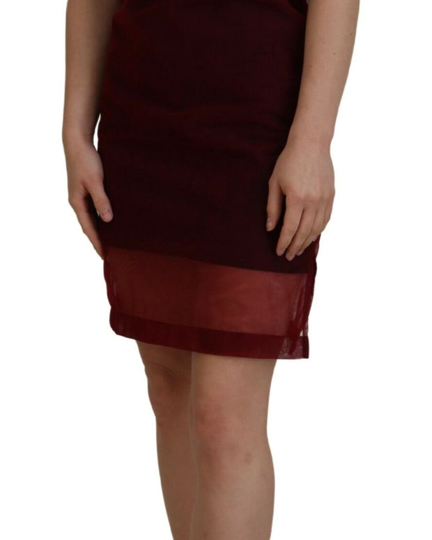 Maroon Nylon Two Layer Shift Mini Dress