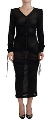 Black Viscose Bodycon Sheath Midi Dress