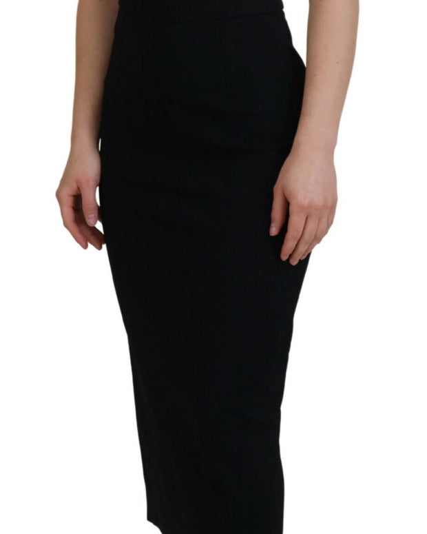 Black Viscose Bodycon Sheath Midi Dress