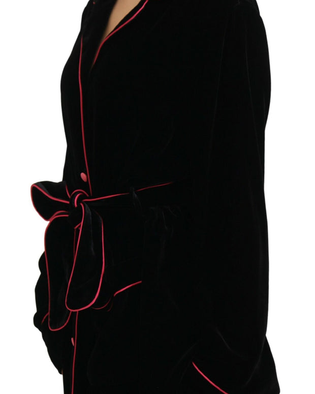 Black Button Belted Blazer Viscose Jacket