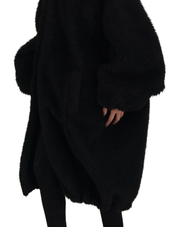 Black Cashmere Blend Faux Fur Coat Jacket