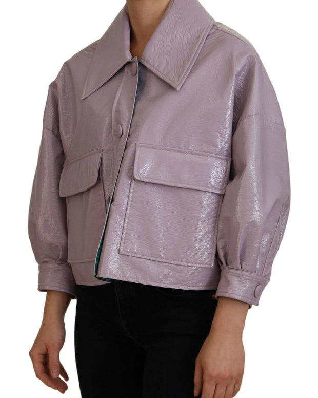 Purple Cotton Button Down Cropped Jacket