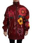 Maroon Floral Full Zip Polyester Women Jacket