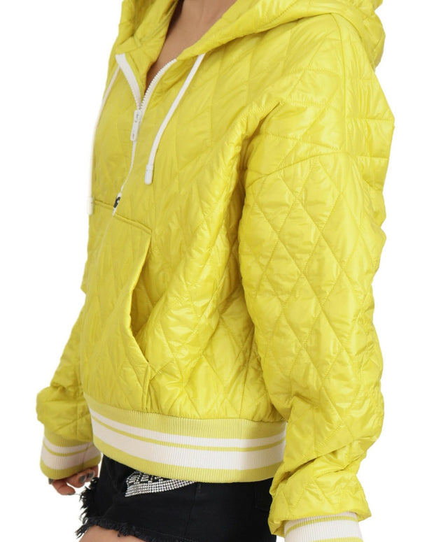 Yellow Nylon Quilted Hooded Pullover Jacket