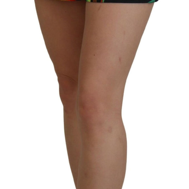 High Waist Hot Pants Shorts in Black Leaves Print