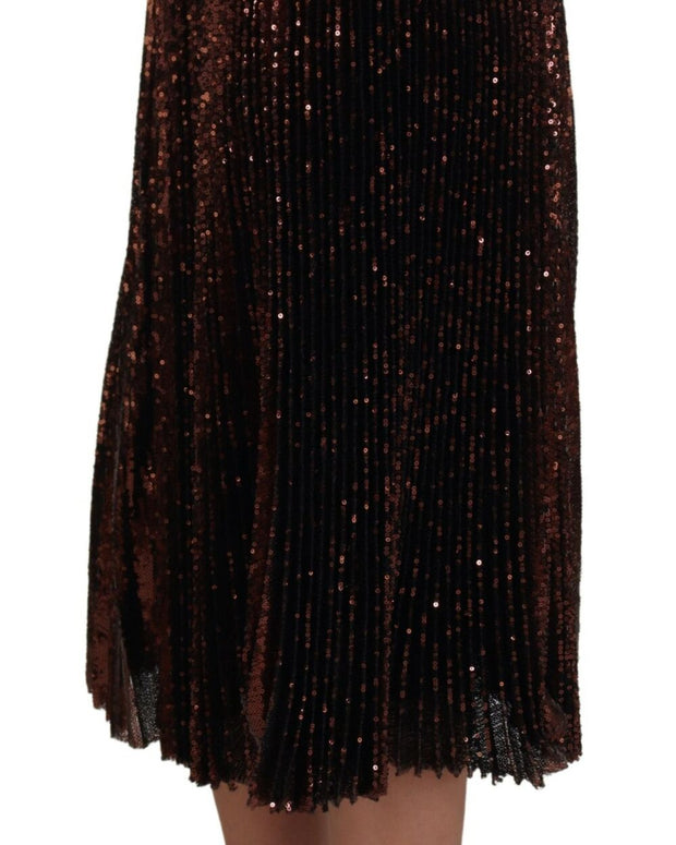 Bronze Sequined High Waist A-line Maxi Skirt