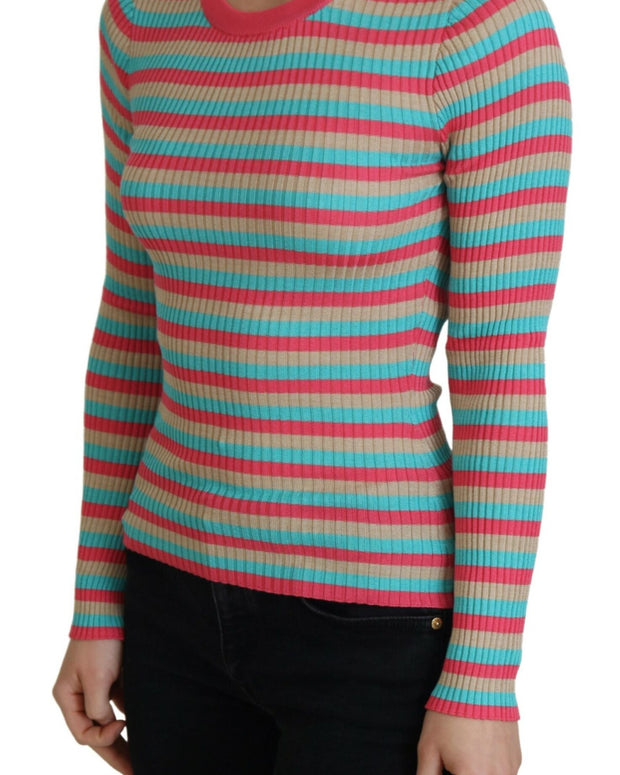 Multicolor Crewneck Pullover Silk Sweater