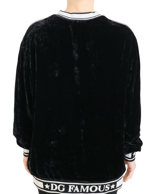 Black Velvet Crewneck Pullover Sweater