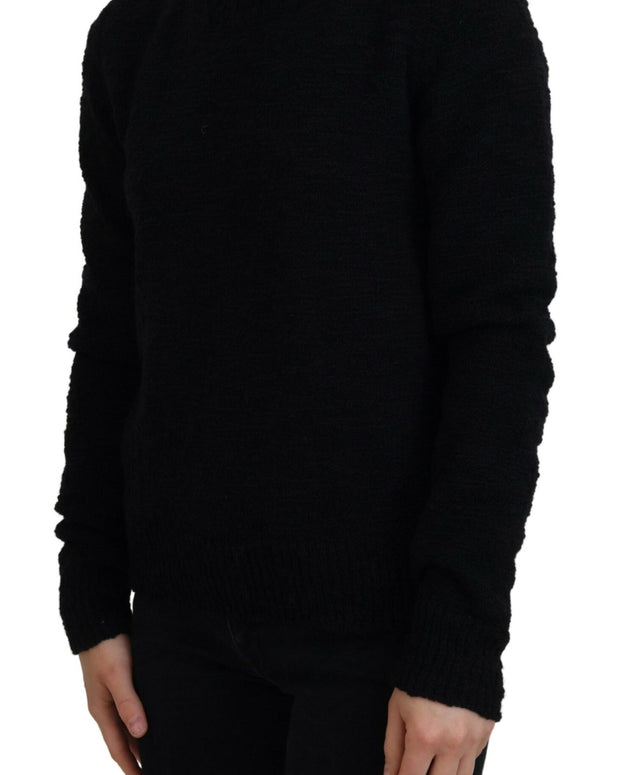 Black Wool Knit Crewneck Pullover Sweater