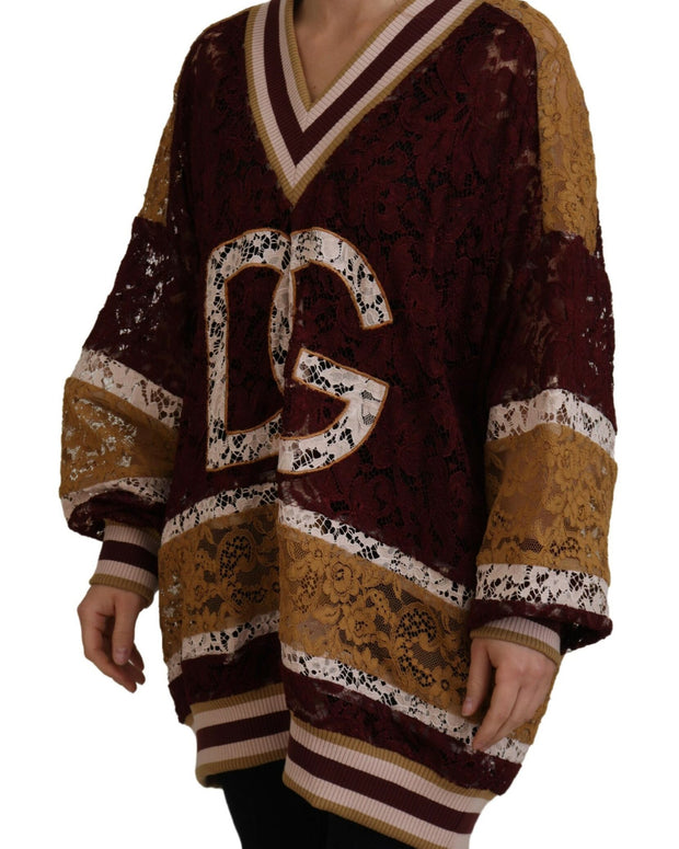 Multicolor Lace V-neck Pullover Sweater