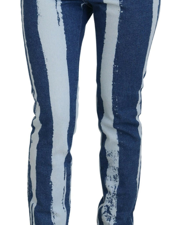 Cobalt Blue Stripes Skinny Denim Cotton Jeans