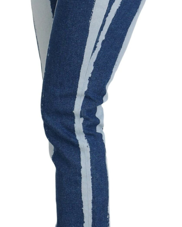 Cobalt Blue Stripes Skinny Denim Cotton Jeans