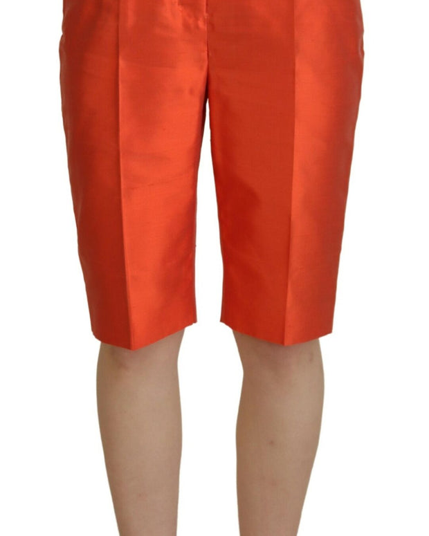 Orange Silk High Waist Cropped Pants