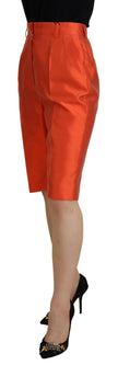 Orange Silk High Waist Cropped Pants