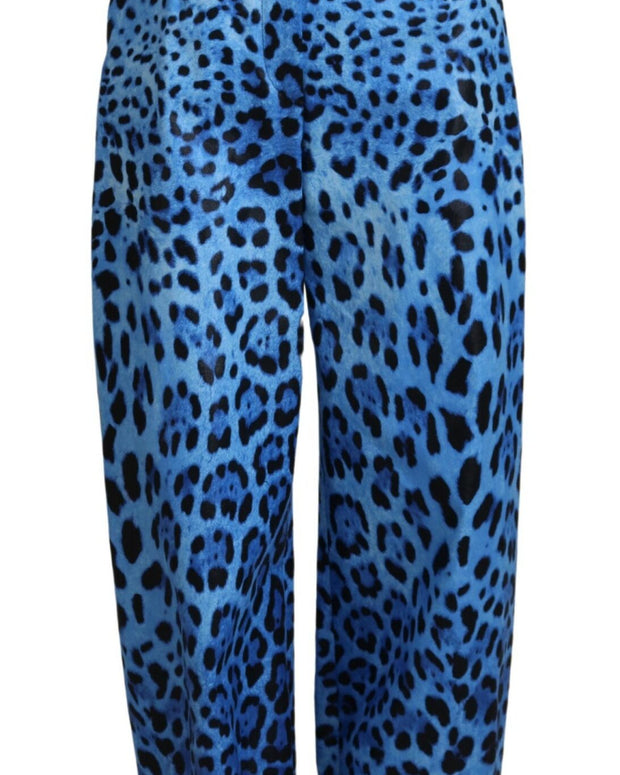 Blue Leopard Print High Waist Pants