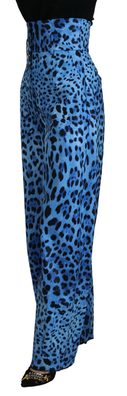 Blue Leopard Print High Waist Pants