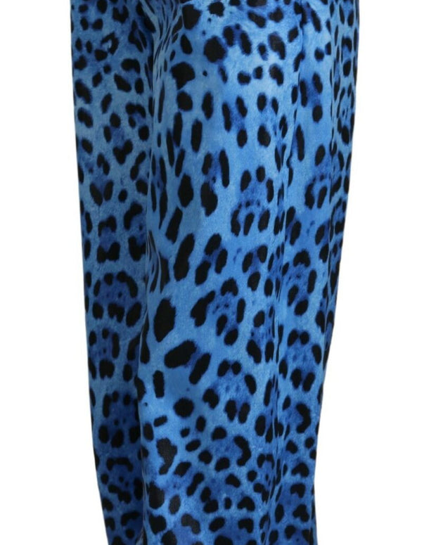 Blue Leopard Print High Waist Pants
