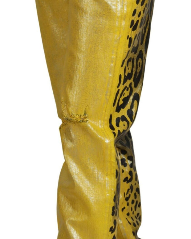 Yellow Leopard Cotton Straight Denim Jeans