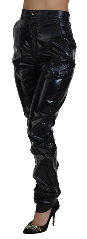 Black Nylon High Waist Skinny Pants