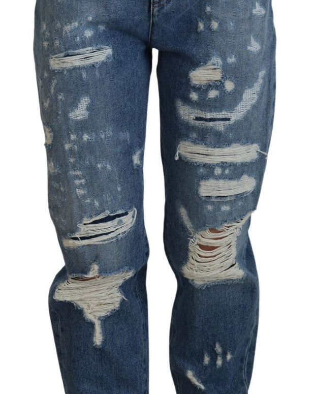 Blue Tattered Skinny Denim Cotton Jeans