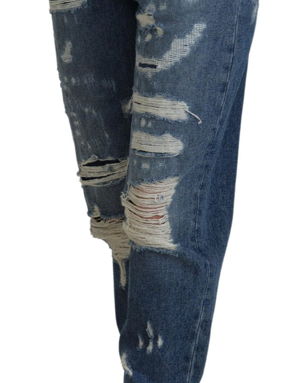 Blue Tattered Skinny Denim Cotton Jeans