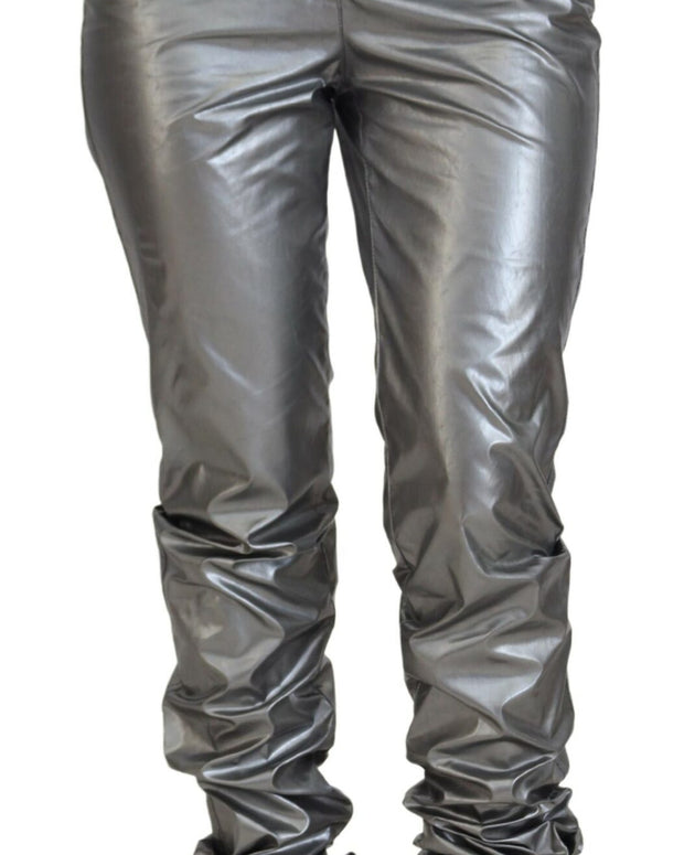 Metallic Silver High Waist Skinny Pants