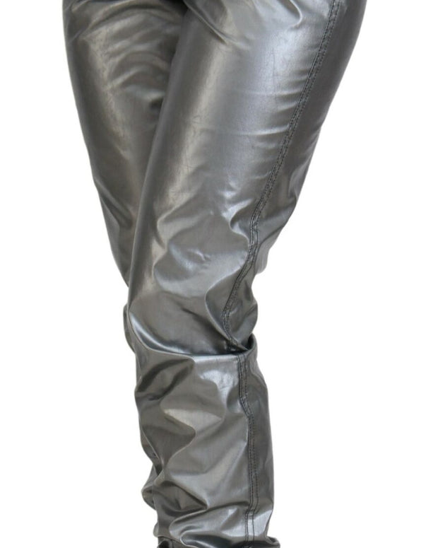 Metallic Silver High Waist Skinny Pants