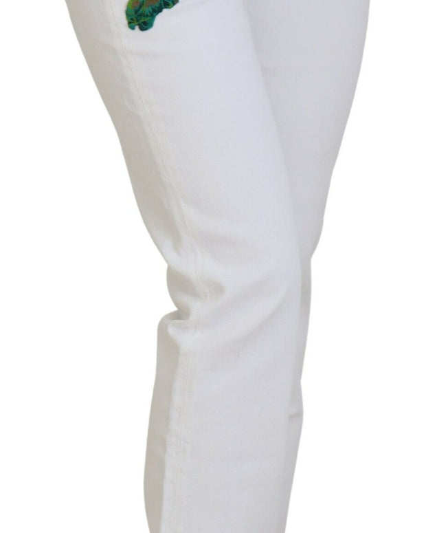 White Floral Embroidery Skinny Denim Jeans