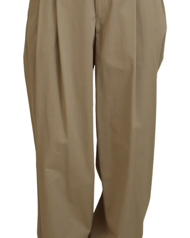 Brown Cotton High Waist Tapered Pants